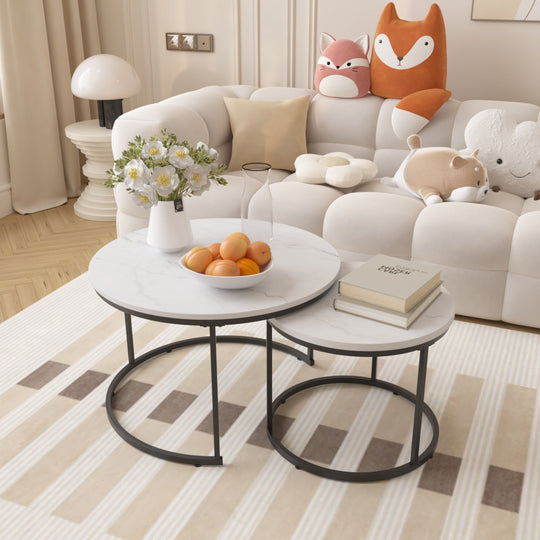 Nesting Coffee Table Set of 2 with Marble Pattern Tops