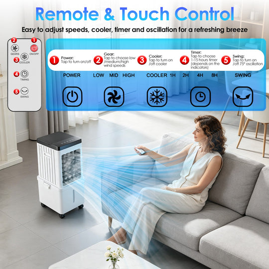 Portable Evaporative Air Cooler 12L with Remote & Timer