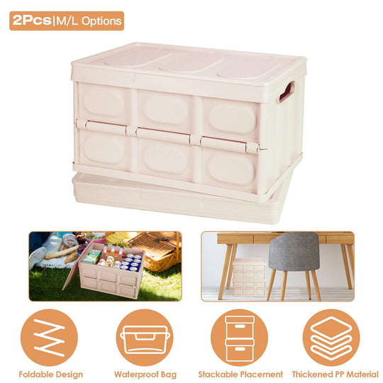 2Pcs 30L Collapsible Storage Bins With Dustproof Lid Waterproof Interior Bag Handle Stackable Storage Box Container Utility Organizer Crate For Campin