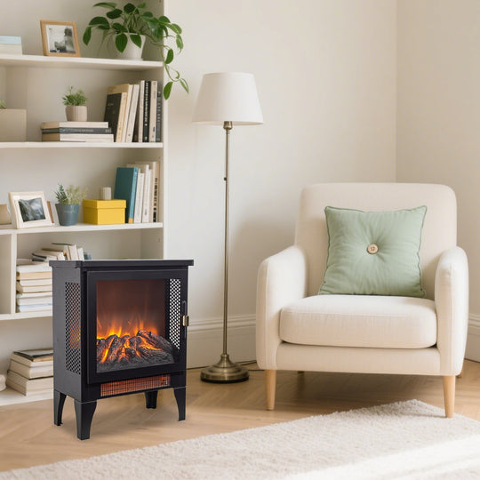 Electric Fireplace Stove Heater 18" with 3-Sided Flame View
