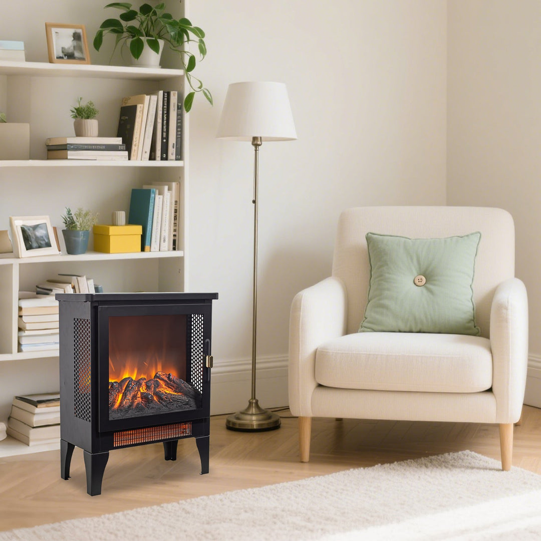 Electric Fireplace Stove Heater 18" with 3-Sided Flame View