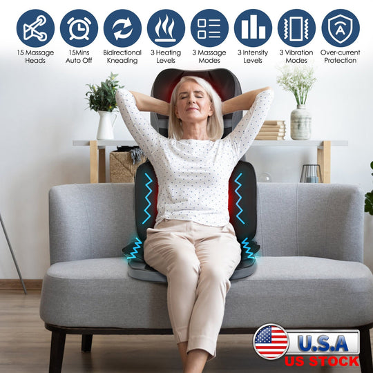 Shiatsu Neck Back Massager With Heat Full Body 3D Kneading Massage Chair Pad Multifunctional Massage Pad for Home Car Driver Seat