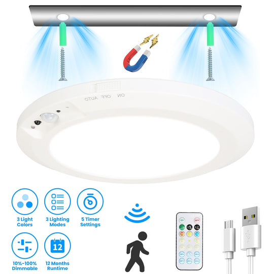 Magnetic Flush Ceiling Light Rechargeable Motion Sensor Ceiling Light Wireless Ceiling Light with Timer Remote Stepless Dimmable for Closet Stairs Gar