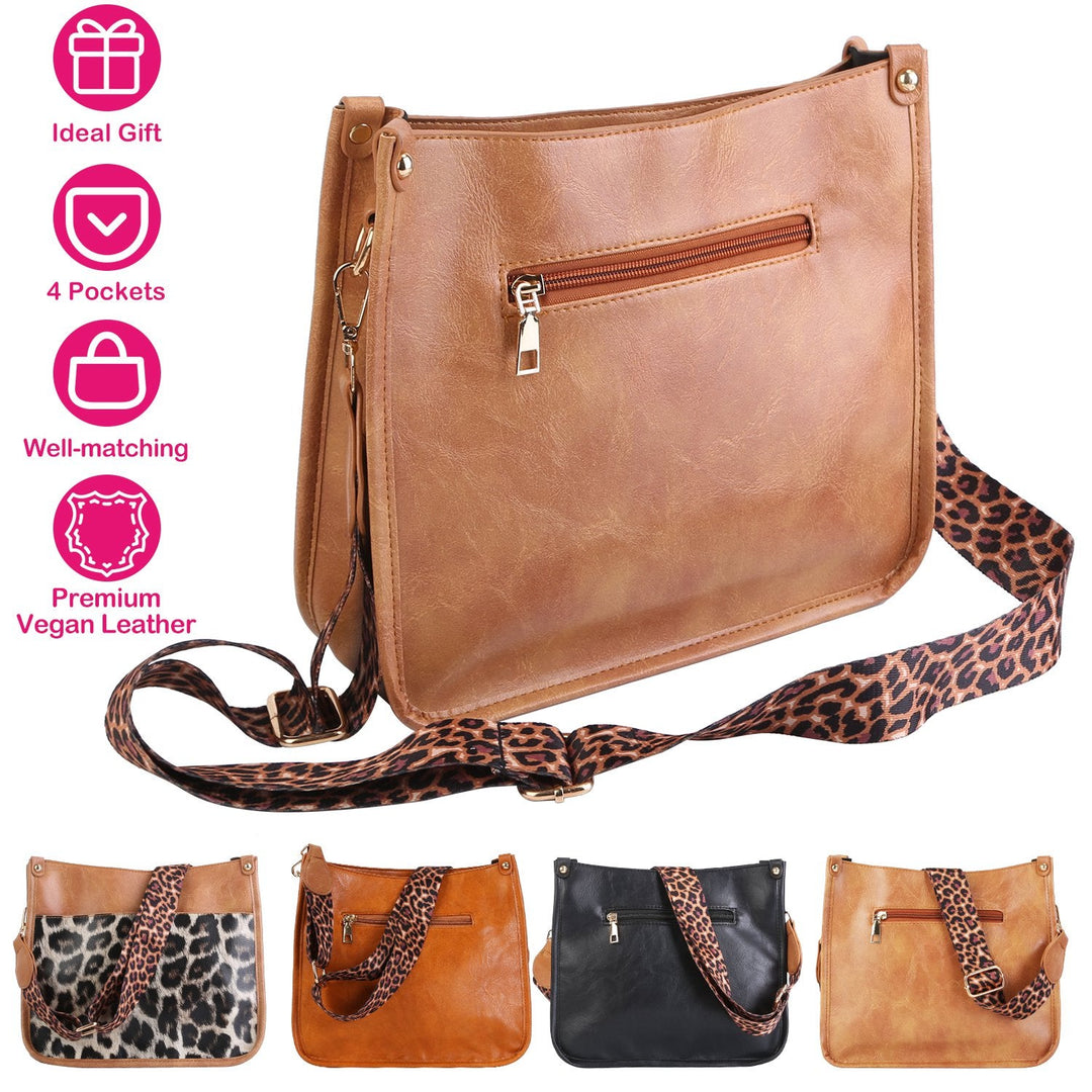 Women Fashion Leather Crossbody Bag Shoulder Bag Casual Handbag with Flexible Wearing Styles Adjustable Guitar Strap