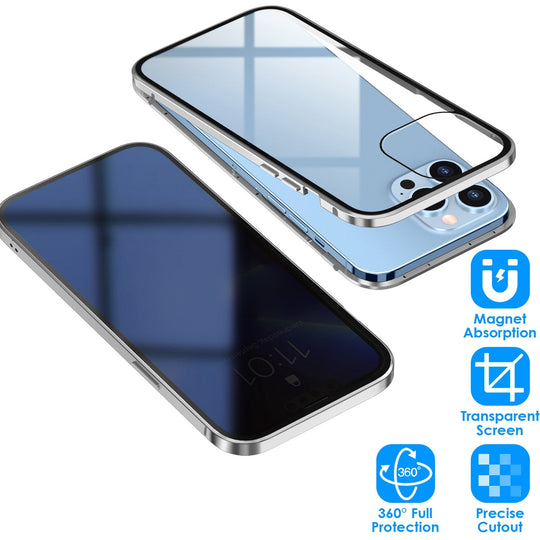Privacy Magnetic Phone Case 360¡ Full Protection Anti Spy Phone Cover Double Sided Tempered Glass Magnet Absorption Fit for IOS Phone 14 Plus