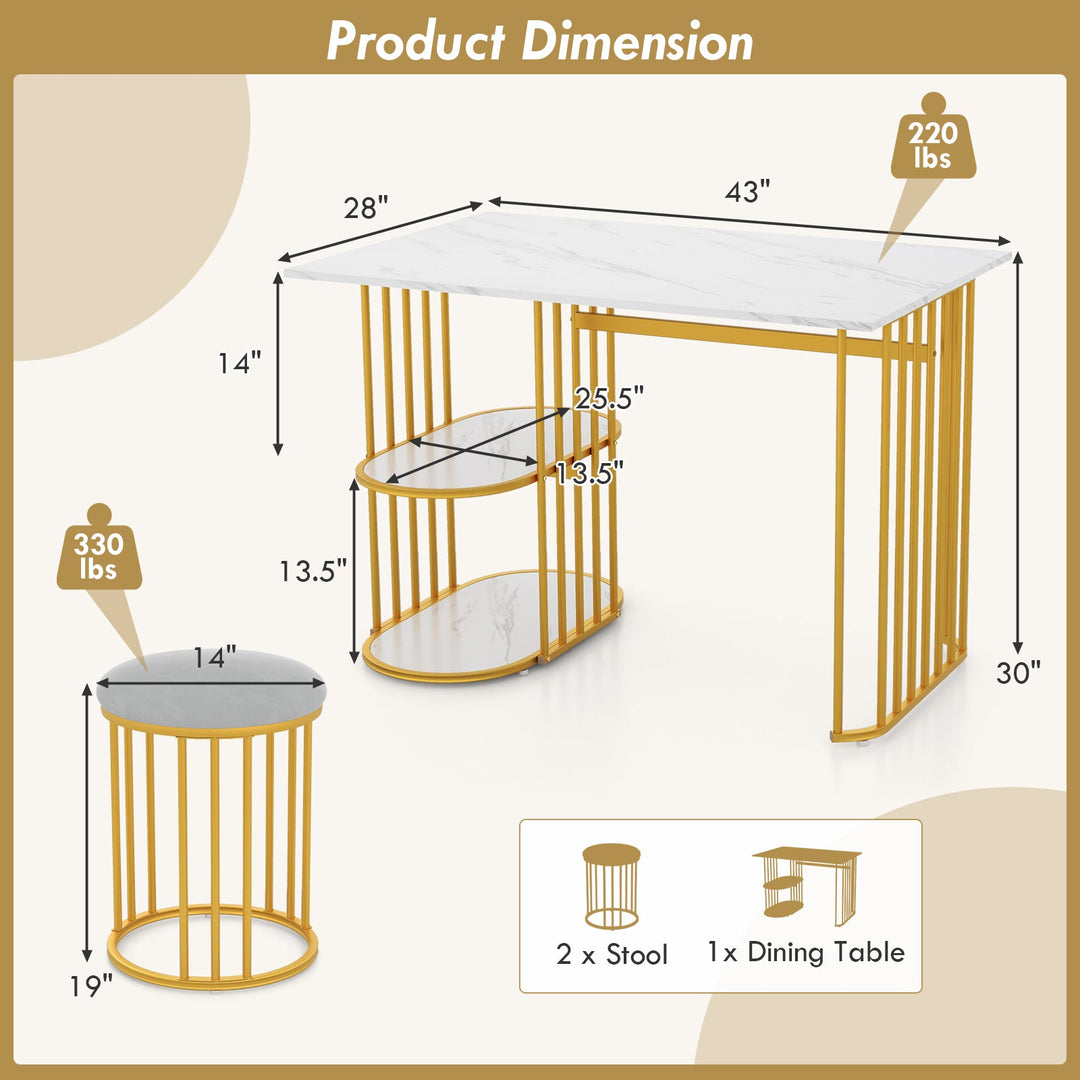 Rectangular Dining Table for 2 with 2-tier Storage Shelf for Small Space Dining Room-White