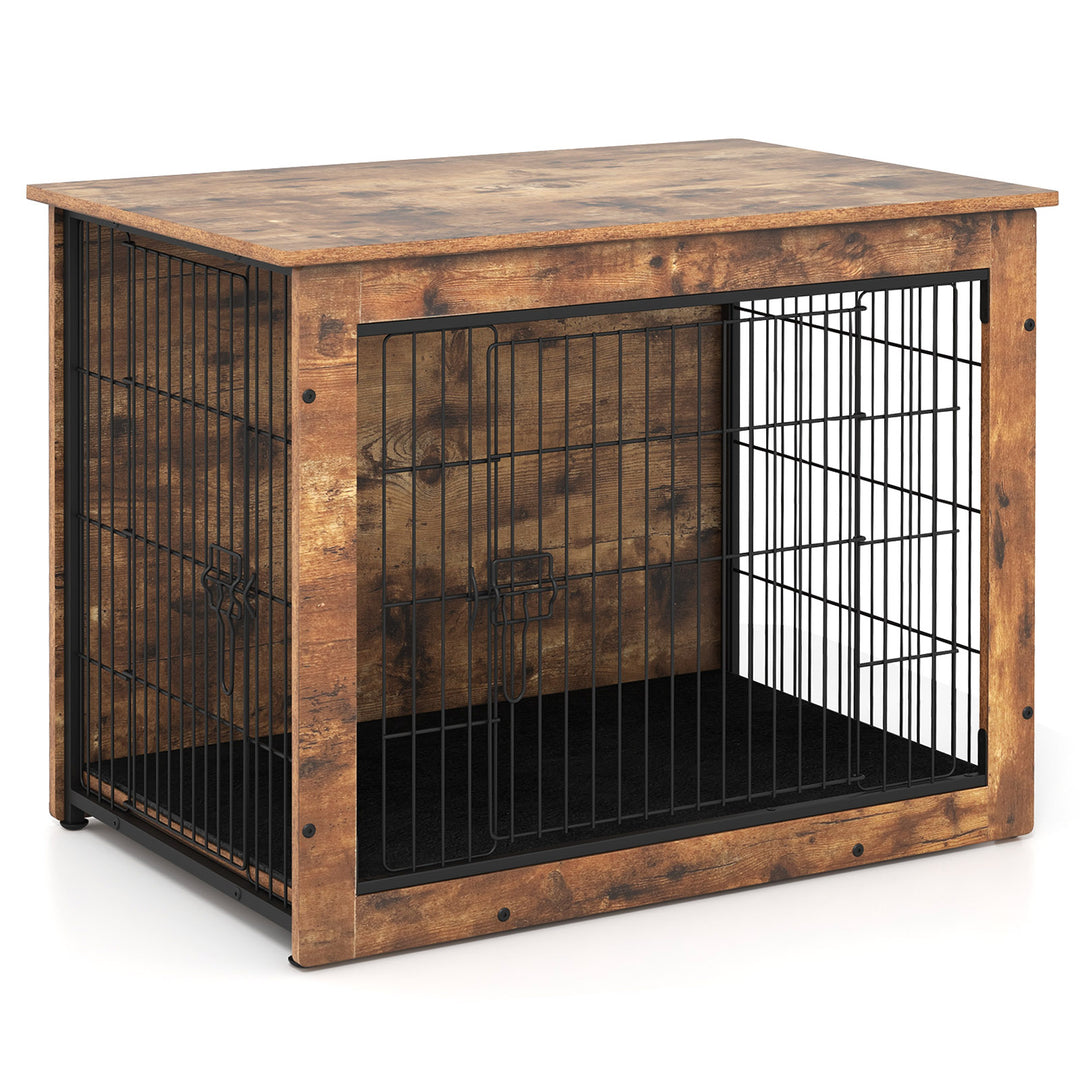Dog Crate Furniture with Cushion and Double Doors for Small/Medium Dogs-33 Inches