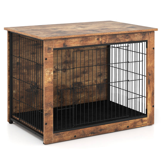 Dog Crate Furniture with Cushion and Double Doors for Small/Medium Dogs-33 Inches