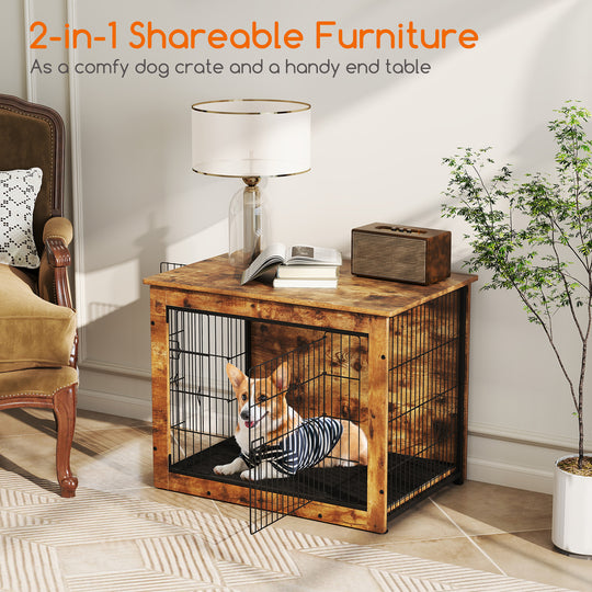 Dog Crate Furniture with Cushion and Double Doors for Small/Medium Dogs-33 Inches