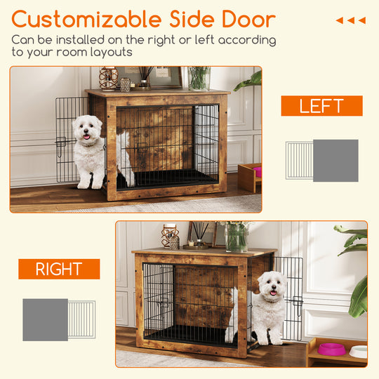Dog Crate Furniture with Cushion and Double Doors for Small/Medium Dogs-33 Inches