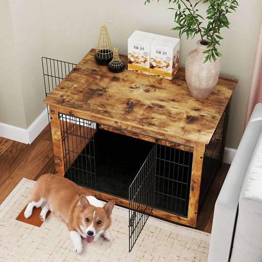 Dog Crate Furniture with Cushion and Double Doors for Small/Medium Dogs-37 Inches