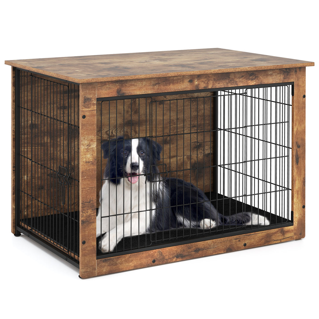 Dog Crate Furniture with Cushion and Double Doors for Small/Medium Dogs-37 Inches