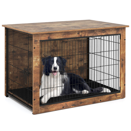 Dog Crate Furniture with Cushion and Double Doors for Small/Medium Dogs-37 Inches