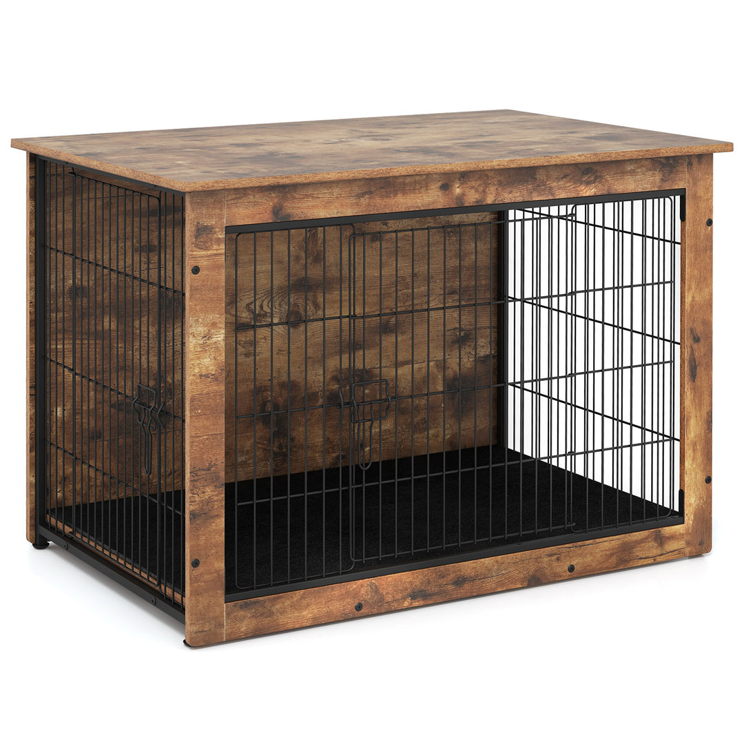 Dog Crate Furniture with Cushion and Double Doors for Small/Medium Dogs-37 Inches