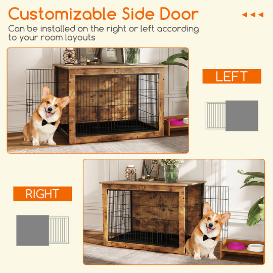 Dog Crate Furniture with Cushion and Double Doors for Small/Medium Dogs-37 Inches