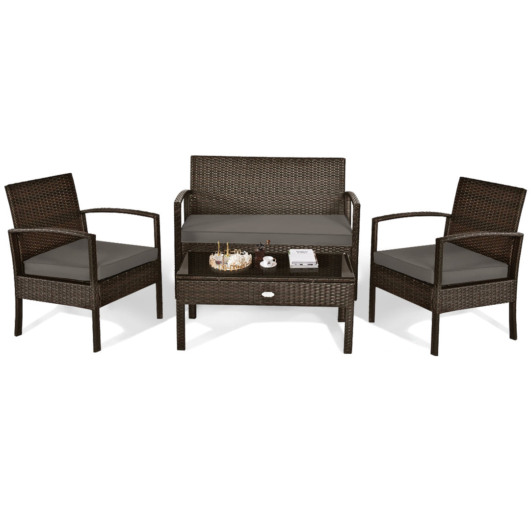 4 Pieces Patio Rattan Cushioned Furniture Set