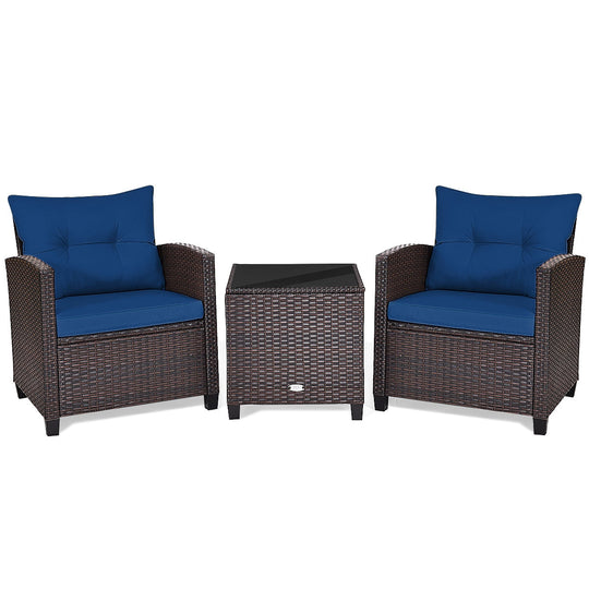 3 Pcs Patio Rattan Furniture Set Cushioned Conversation Set Coffee Table-Beige