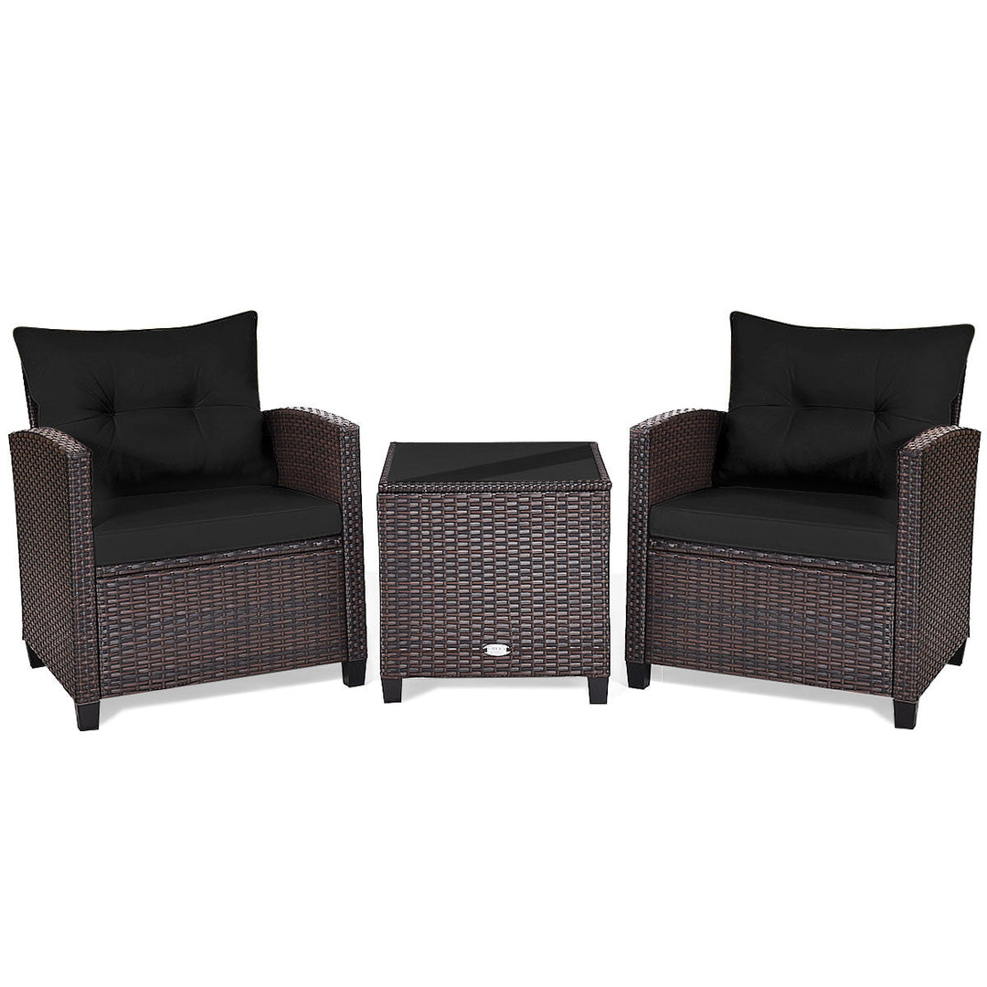 3 Pcs Patio Rattan Furniture Set Cushioned Conversation Set Coffee Table-Beige