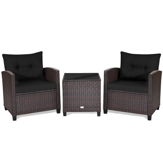 3 Pcs Patio Rattan Furniture Set Cushioned Conversation Set Coffee Table-Beige