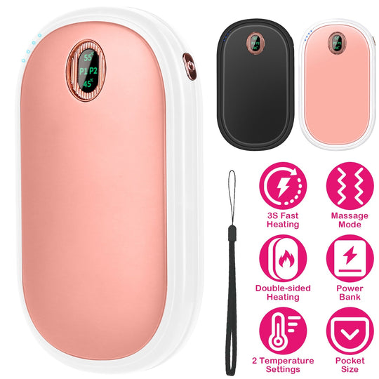 Rechargeable Hand Warmer Electric Hand Heater Portable Reusable Pocket Warmer Power Bank with Digital Display 2 Levels Double-sided Heating