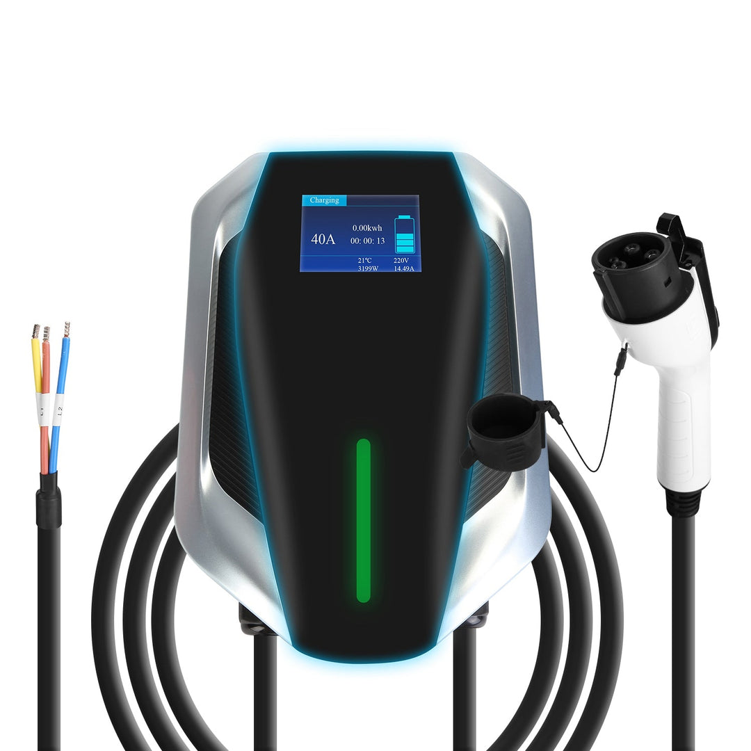 Level 2 Electric Vehicle Charger EV Wall Charger Car Charging Station with 2 Swipecards Digital Display Gun Locking for Home Garage