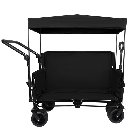 Folding Wagon Cart with Bench Seat & Canopy, 500lbs Capacity