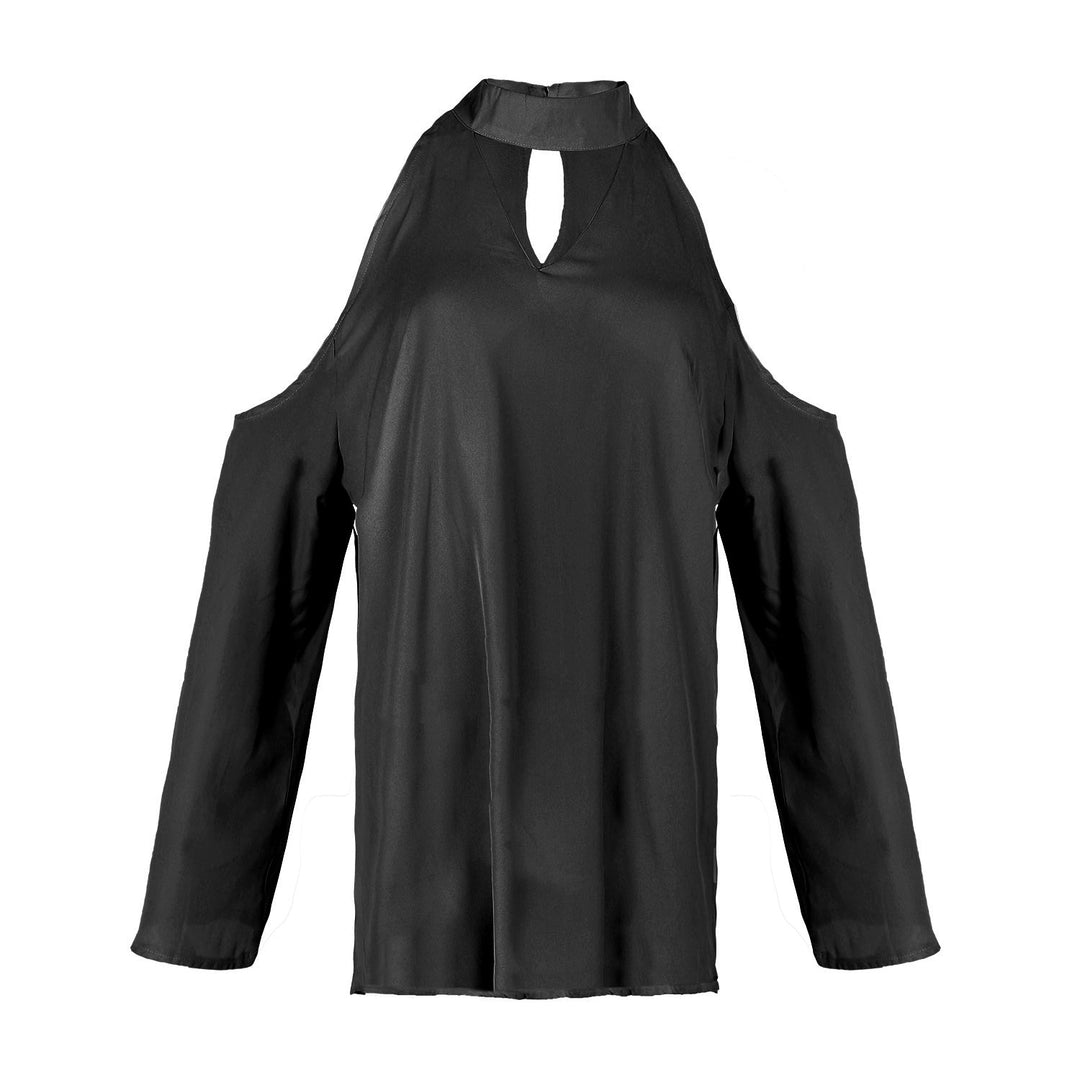 Women\'s Sexy Off The Shoulder Blouses Cold Shoulder Tops V-Neck Long Sleeve T-Shirt Solid Color Summer