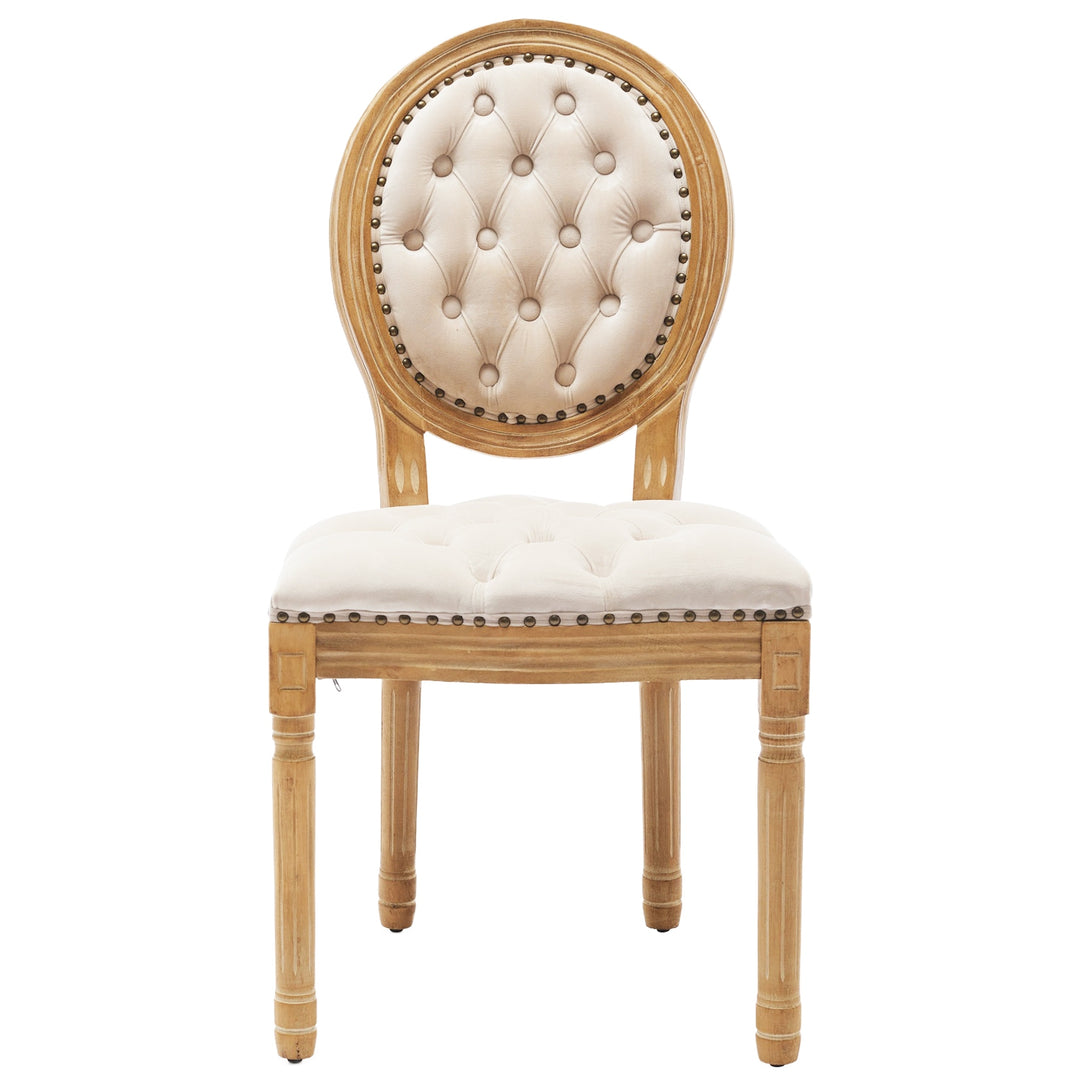 French Style Solid Wood Dining Chairs Set of 2, Elegant Oval Back Kitchen Side Chairs for Dining Room & Living Room