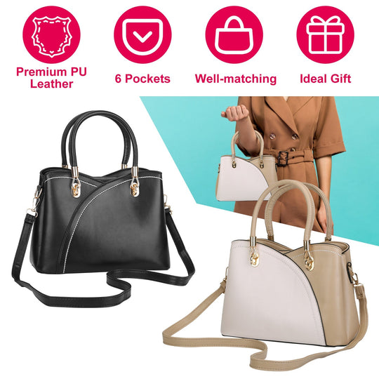 Women Handbags Chic Tote Bags for Ladies Medium-sized Leather Satchel Crossbody Bag with Stylish Stitching Detachable Strap