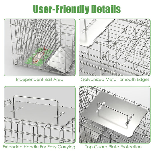 31×12×11" Heavy-Duty Folding Animal Trap | Humane Catch-and-Release Cage