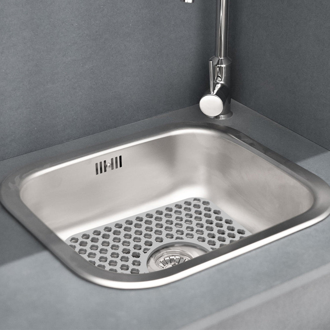 2Pcs Silicone Grid Sink Mat with Central Drain Hole 11.61x13.58Inch Non-Slip Kitchen Stainless Steel Sink Protector Dishwasher Safe
