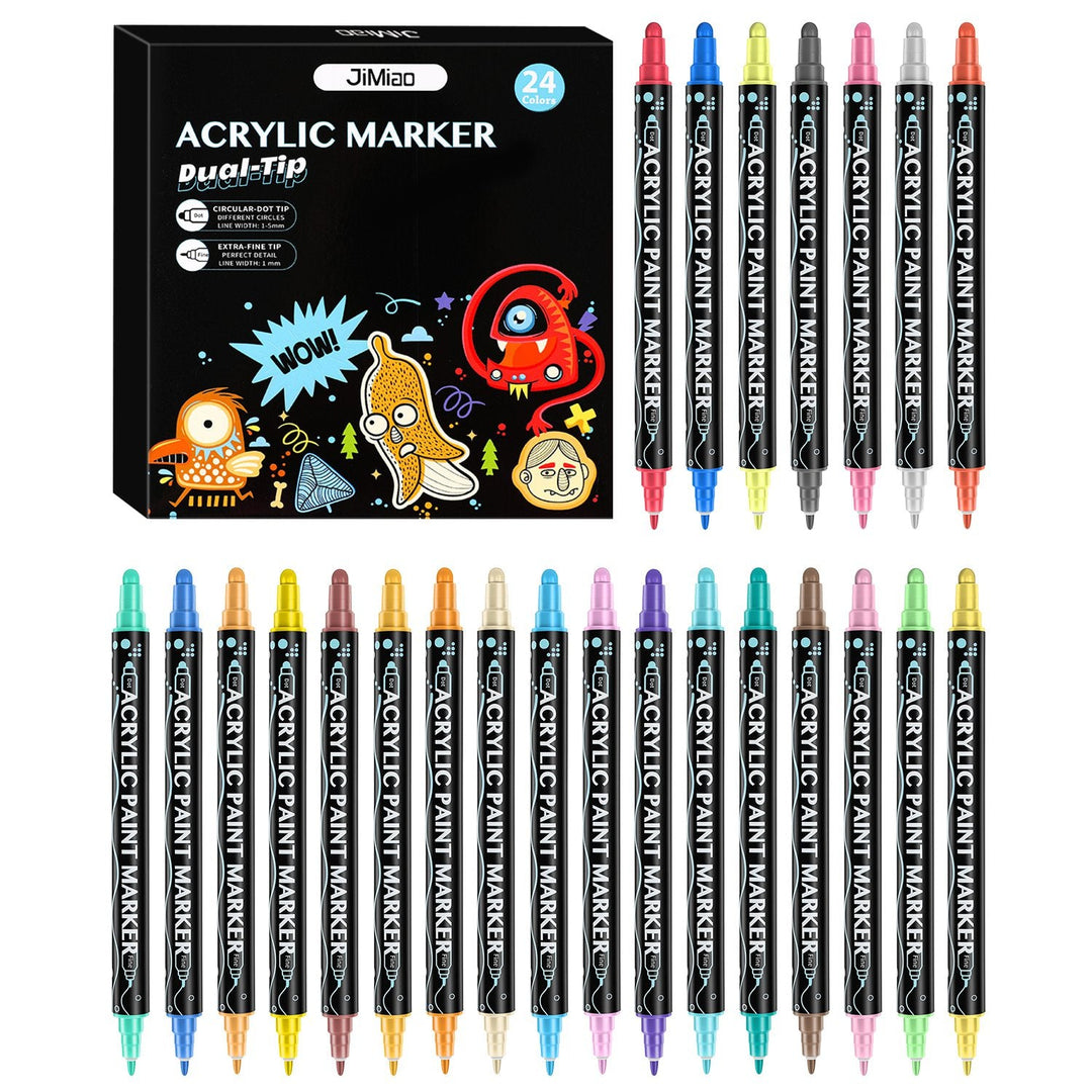 Dual Tip Acrylic Paint Markers Set - Water-Based & Quick-Dry