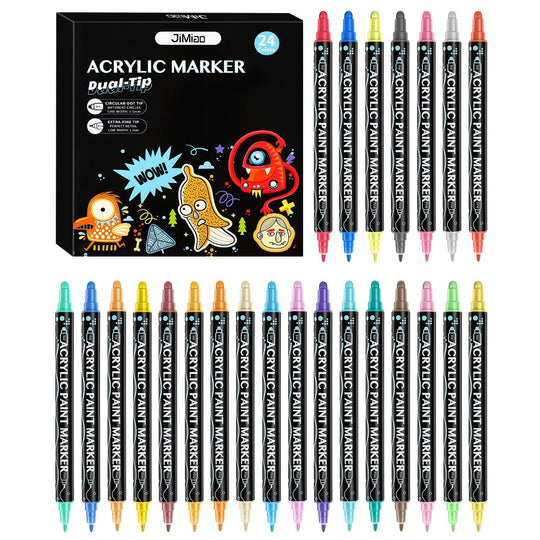 Dual Tip Acrylic Paint Markers Set - Water-Based & Quick-Dry