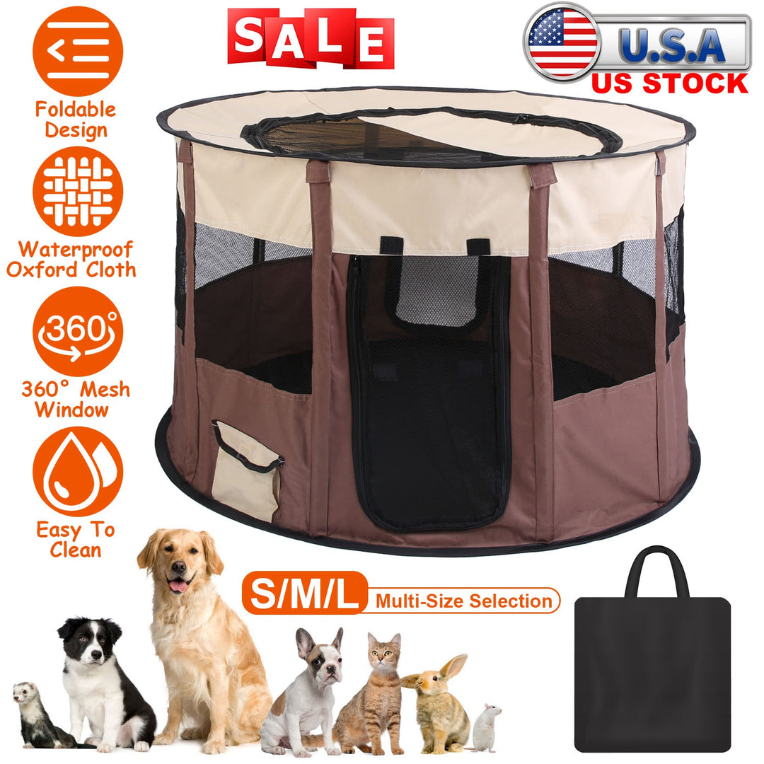 Foldable Playpen for Dog with Carry Bag Portable Travel Waterproof Indoor Outdoor Pet Cage Tent Detachable Upper Cover For Dog Cat Rabbit