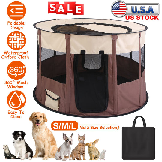 Foldable Playpen for Dog with Carry Bag Portable Travel Waterproof Indoor Outdoor Pet Cage Tent Detachable Upper Cover For Dog Cat Rabbit
