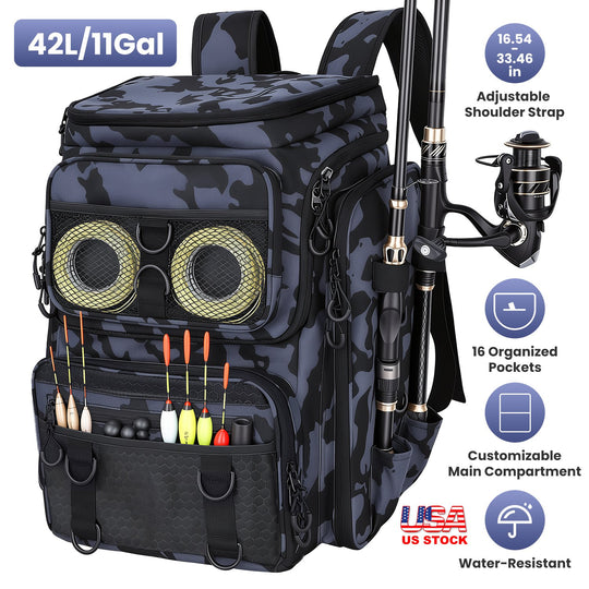 Fishing Backpack 42L with Rod Holders & 16 Pockets