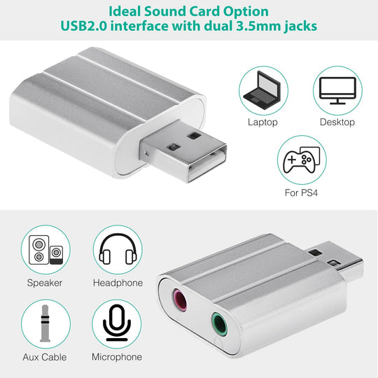 USB Audio Adapter External Stereo Sound Card w/ 3.5mm Headphone Microphone Jack Sound Converter For PC Laptops