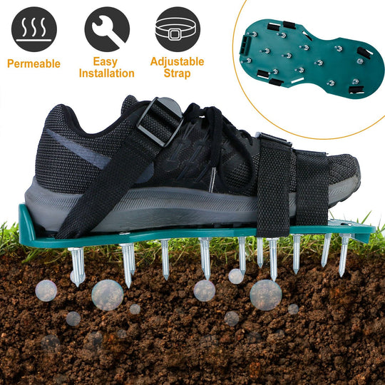 1Pair Lawn Aerator Shoes Grass Aerating Spike Sandal Heavy Duty Aerator Shoes w/ Adjustable Straps for Lawn Garden