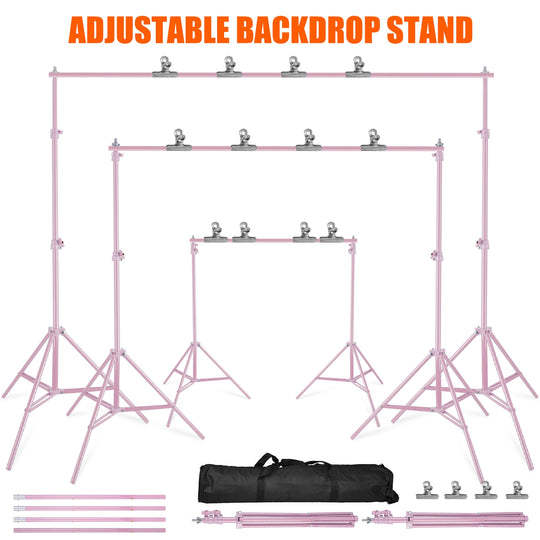 6.5 x 10ft Photo Video Studio Backdrop Background Stand Adjustable Heavy Duty Photography Backdrop Support Stand Set wit