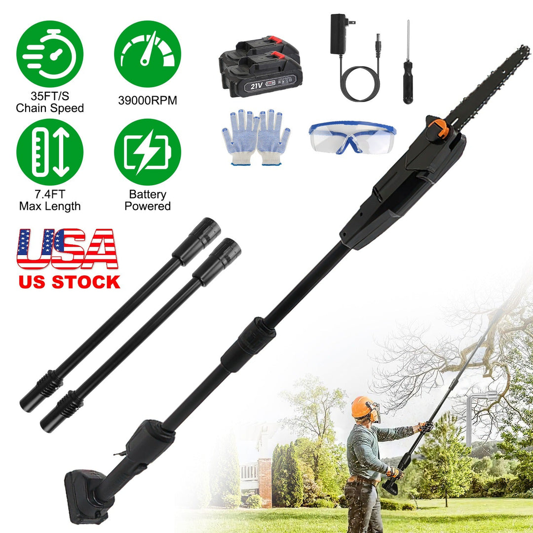 6in Cordless Pole Saw 7.4FT Maximum Extendable Length 35FT/S Speed Electric Pole Chainsaw 2Pcs 1.5Ah Batteries And Charger Included For Pruning Trimmi