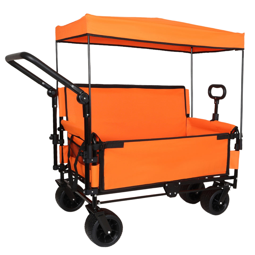 Folding Wagon Cart with Bench Seat & Canopy, 500lbs Capacity