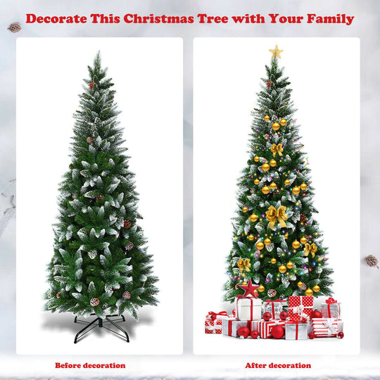 5/6/7.5 Feet Artificial Pencil Christmas Tree with Pine Cones