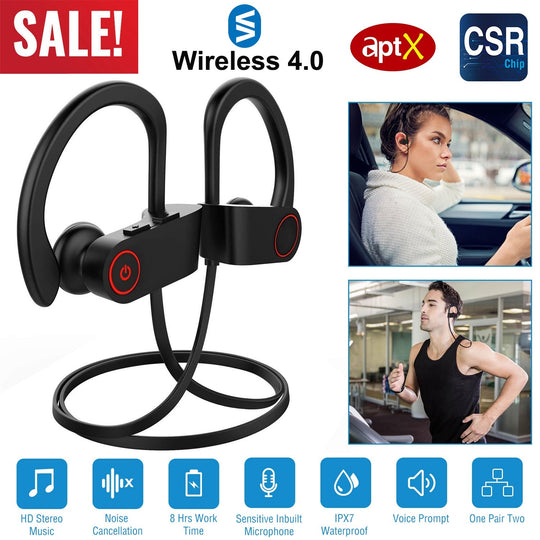 Wireless Headset IPX7 Waterproof Sport Headphones In-Ear Wireless4.1 Stereo Earphone Noise Canceling Neck Earbuds w/Mic 8 Hrs Work Time for Running Hi