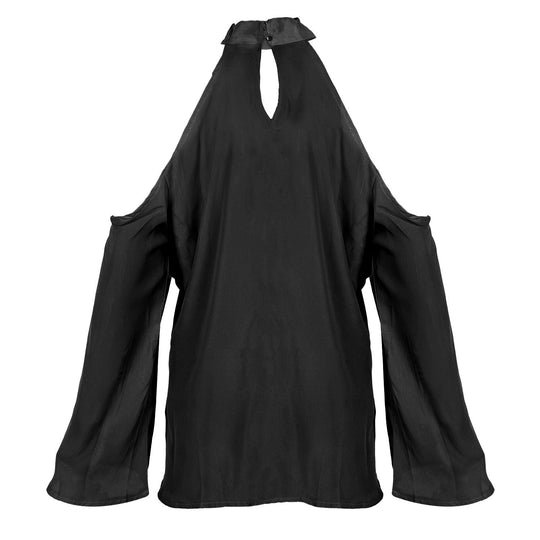 Women\'s Sexy Off The Shoulder Blouses Cold Shoulder Tops V-Neck Long Sleeve T-Shirt Solid Color Summer