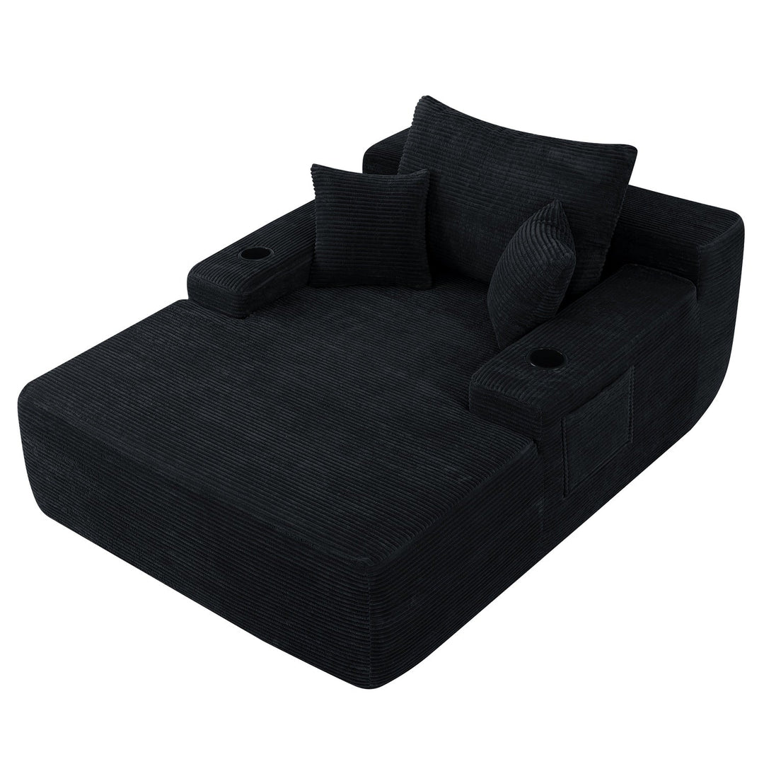 Convertible Chaise Lounge Sleeper Sofa with Cup Holders & Pillows