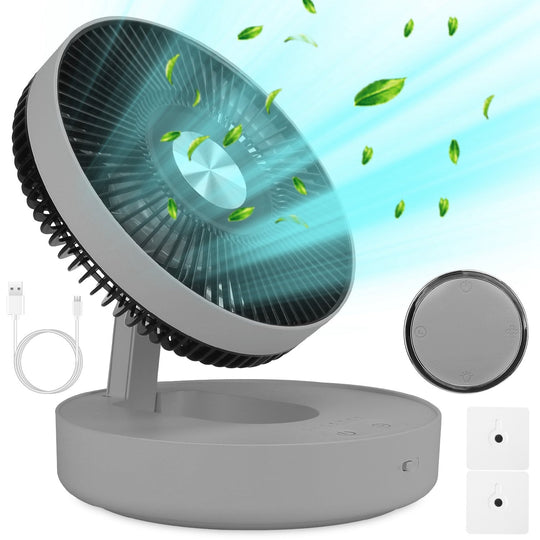 Foldable Rechargeable LED Desk Fan Wall Mounted Fan with Magnetic Remote Hanging Oscillating Fan with 4 Speeds 2 Brightness Time Setting Automatic Rot