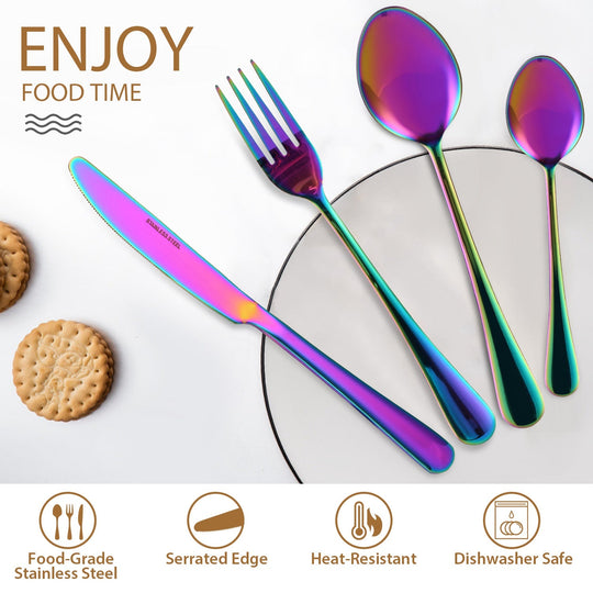 4-Piece Flatware Set Stainless Steel Silverware Cutlery Kitchen Utensil Set w/ Fork Knife Tea Spoon for Home Kitchen Hotel Restaurant