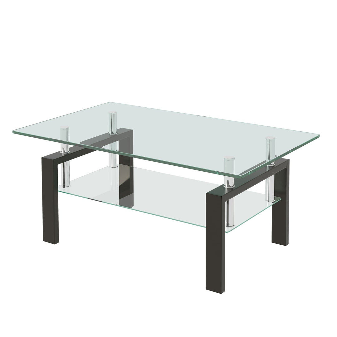 Tempered Glass Coffee Table with 2-Layer Design