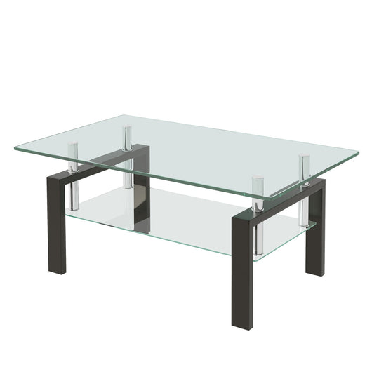 Tempered Glass Coffee Table with 2-Layer Design