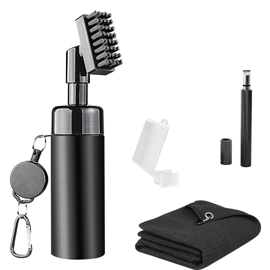 3 In 1 Golf Club Cleaning Kit Golf Club Cleaner Brush with 5Oz Water Bottle Retractable Clip Groove Sharpener Golf Towel Gift for Golfers